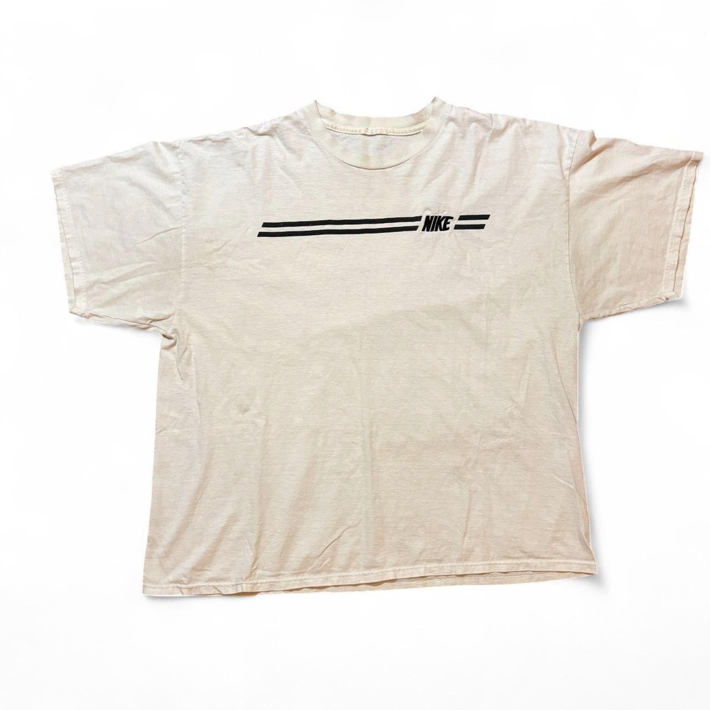 Vintage Nike Stripe Logo T-Shirt White Graphic Tee Short Sleeve Mens XL